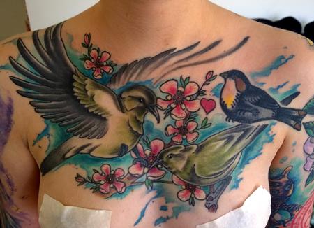 Chloe DeBoo - Lovely Feminine Watercolor Chest Tattoo 